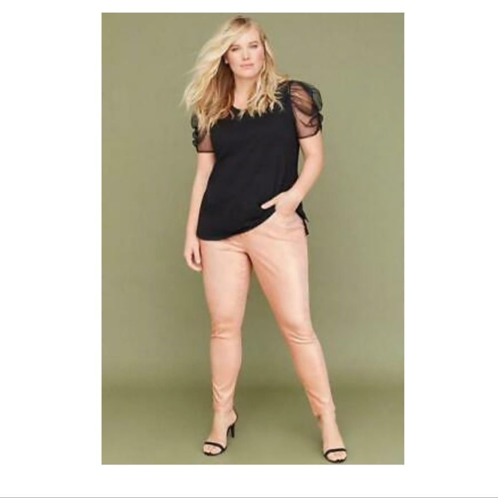 Lane Bryant Mid Rise Super stretch skinny Metallic Rose Gold jeans 28